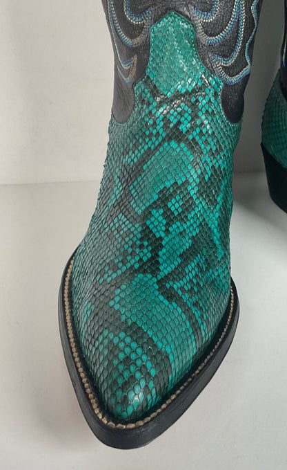 Python Snakeskin Cowboy Boots | Front Cut | Turquoise | Men’s 7.5 | Women’s 8.5