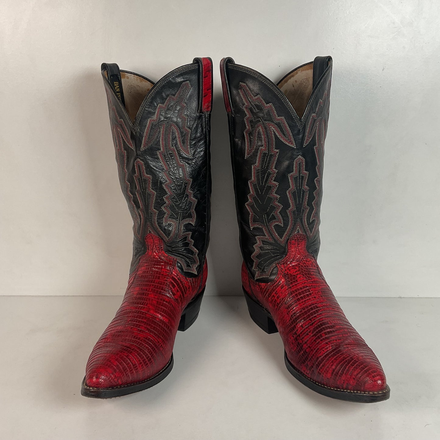 Vintage Dan Post Red Teju Lizard Cowboy Boots  9 D USA Natural Cut
