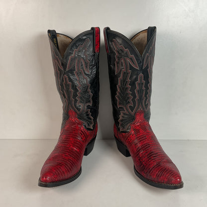 Vintage Dan Post Red Teju Lizard Cowboy Boots  9 D USA Natural Cut