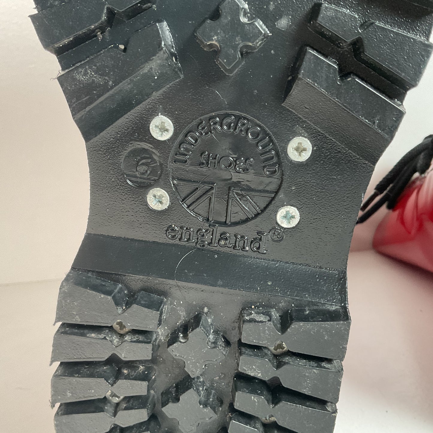 Underground England Lace Up Boots | Safety Toe | Cherry Red Patent | UK 6 | US 8