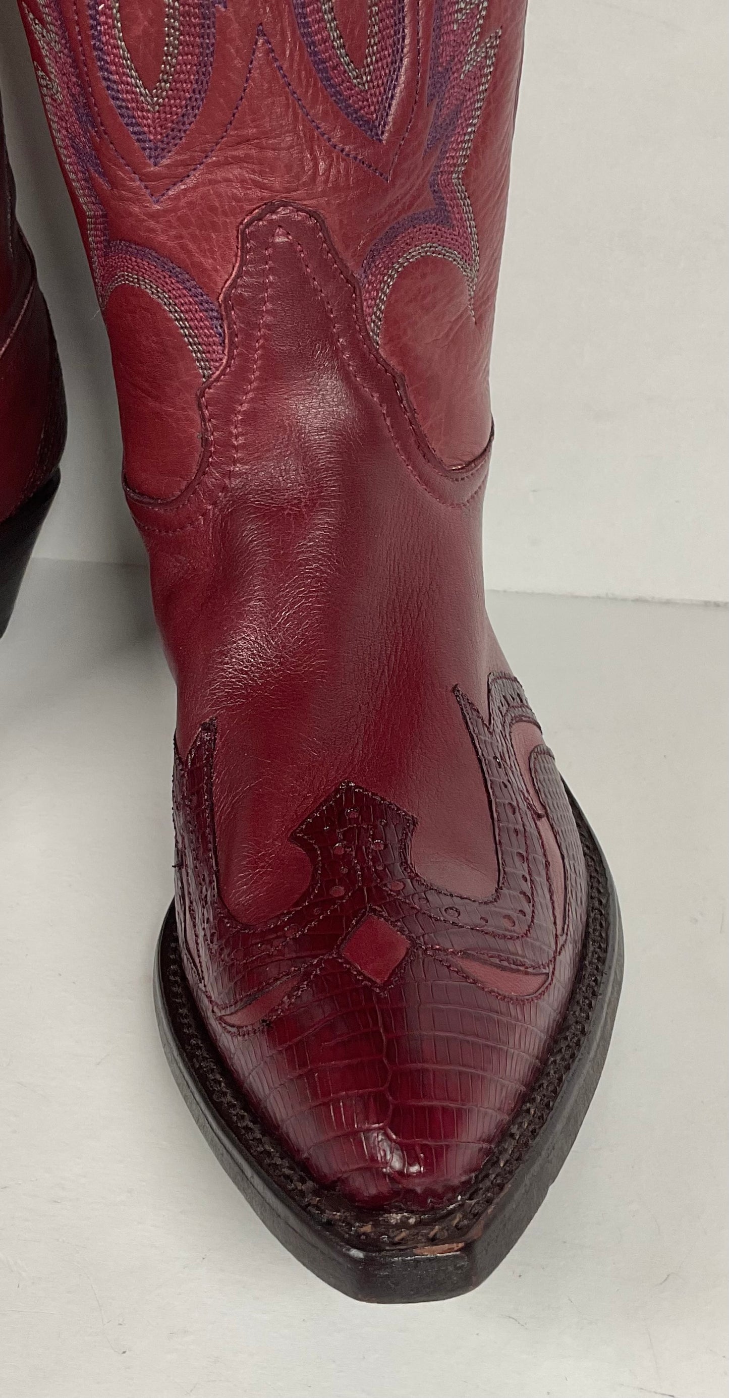 Tony Lama Lizard Wingtip Cowgirl Boots | Overlays | Cranberry | Women’s 6.5 M