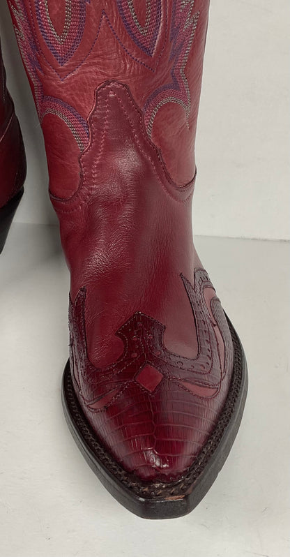 Tony Lama Lizard Wingtip Cowgirl Boots | Overlays | Cranberry | Women’s 6.5 M