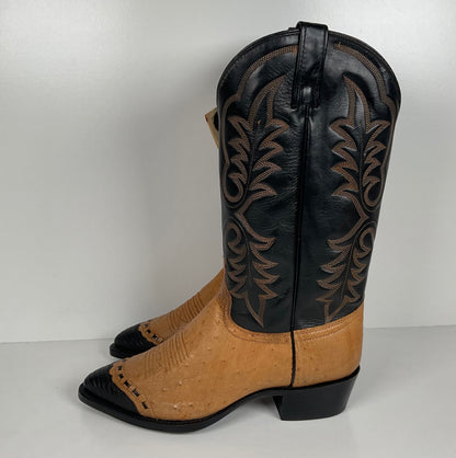 Vintage J. Chisholm Smooth Ostrich Cowboy Boots | Teju Lizard Wingtip | 8.5 EE
