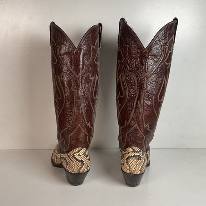 Vintage Dan Post Tall Python Cowgirl Boots 7.5 C USA Made Reticulated