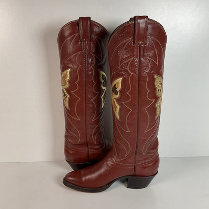 1970s Justin Butterfly Cowgirl Boots | Snakeskin Inlay | USA Made | 6.5 C