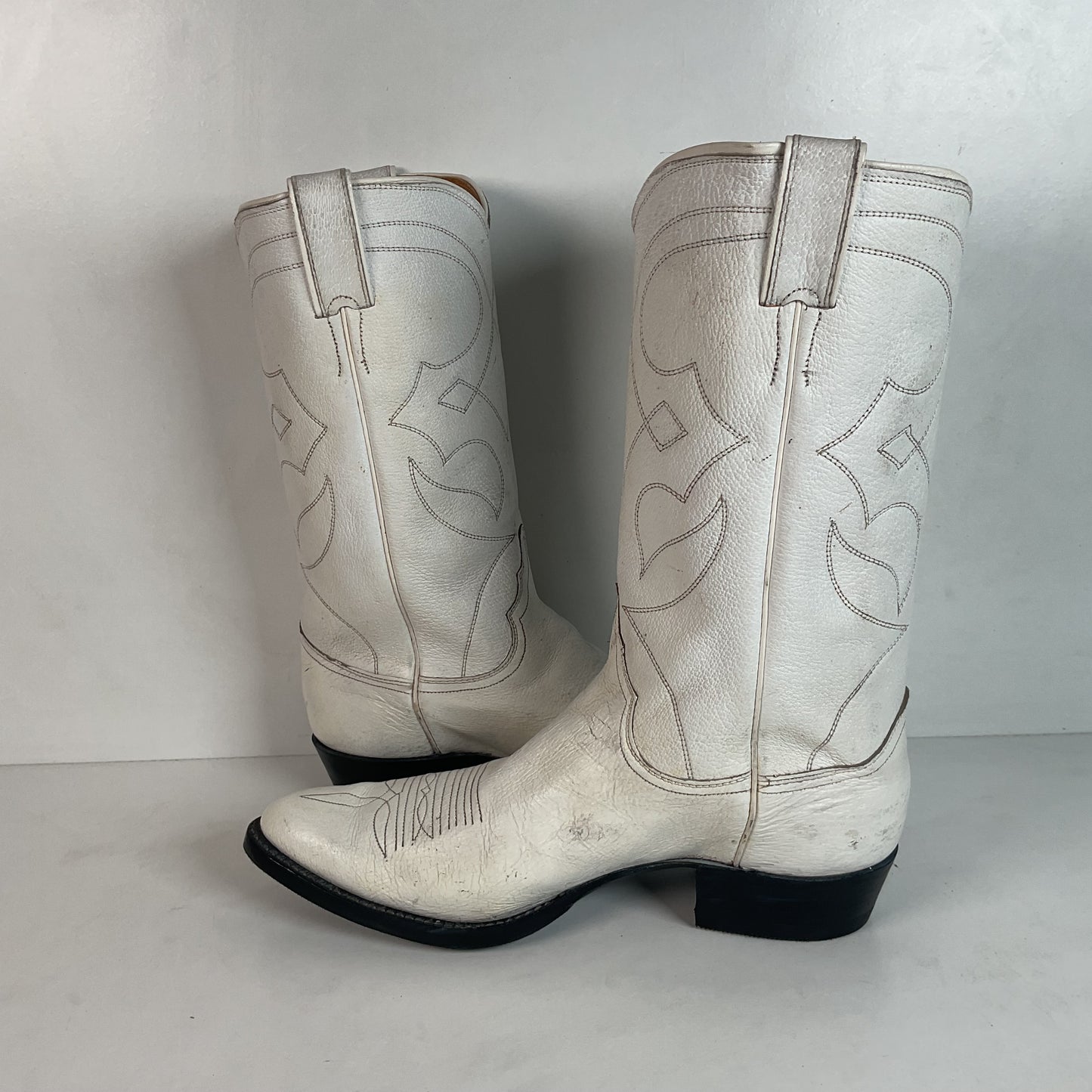 Vintage 1960s Justin White Cowboy Boots Men's 10 B | Women’s 11 Old Fort Worth Label