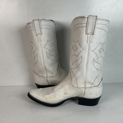 Vintage 1960s Justin White Cowboy Boots Men's 10 B | Women’s 11 Old Fort Worth Label